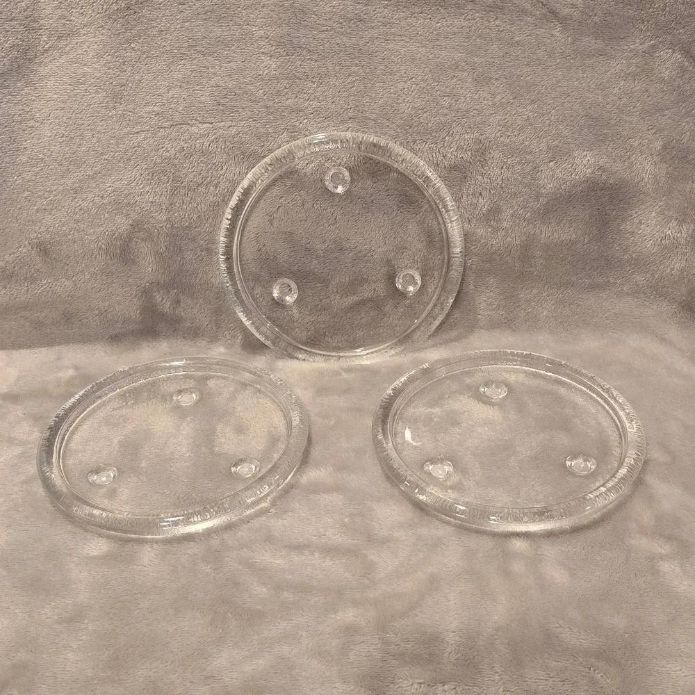 Clear Glass Footed Pillar Candle Plates Round Coasters Set of 3 Minimalist Decor